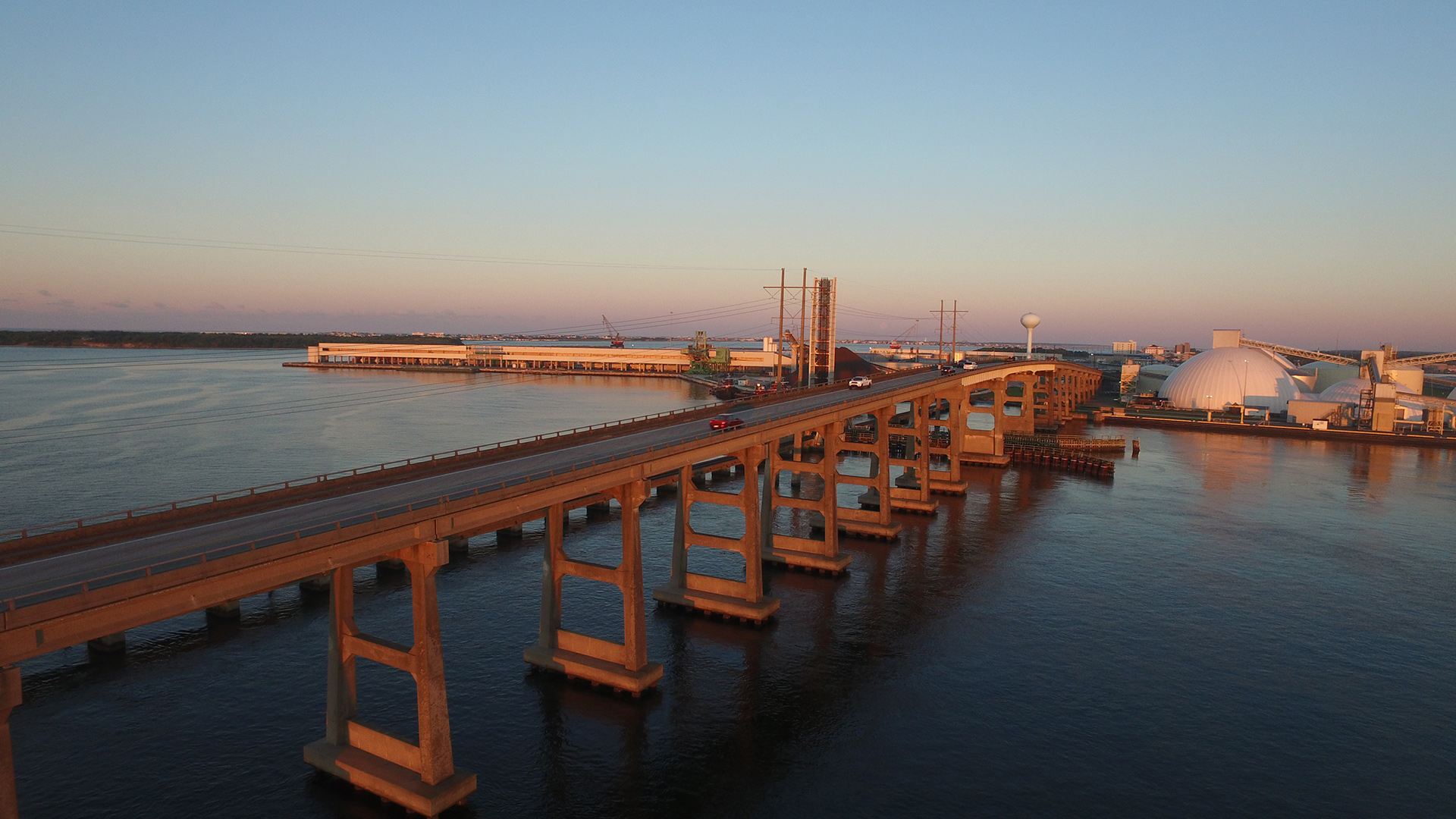 Side view of a bridge taken by a drone. 