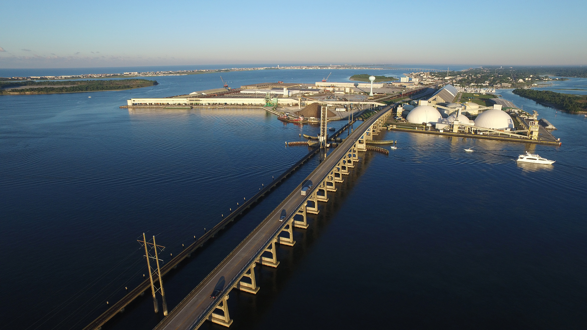 Aerial photo of a bridge taken with a drone. 